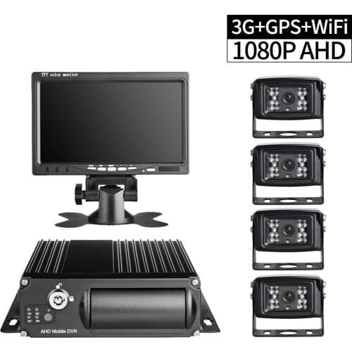 1080P 3G GPS WiFi Truck DVR Recorder,4ch SD MDVR with AHD 2.0MP IR Night Vision Waterproof Rear Camera 7inch Monitor for Bus