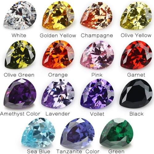 Total 15pcs 4x6mm~10x12mm 1pcs Per Colors Loose Pear Cubic Zirconia CZ Synthetic Gemstone