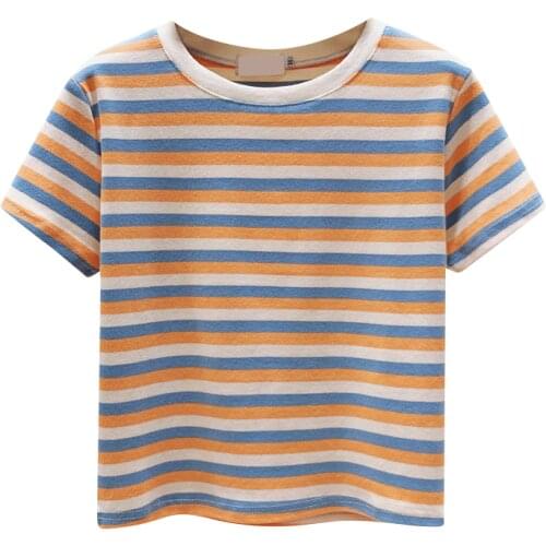 Striped short sleeve t-shirt female 2021 new short slim top tight half sleeve T-shirt