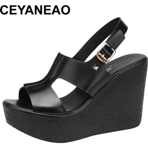 CEYANEAO Big Size 32-43 Fashion Summer Platform Wedges Sandals 2021 Quality Back Buckle High Heels Gladiator Sandals for Office