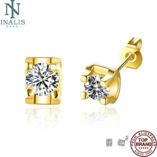 INALIS Earrings For Women Geometric Shape 2 Colors Tin Alloy Stud Earring Inlaid Cubic Zirconia Female Fashion Jewelry Hot Sale