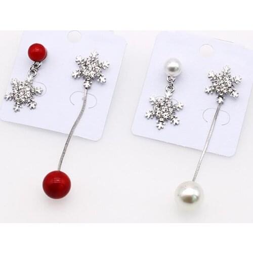 2020 New Long Crystal Snowflake Faux Pearl Dangle Earrings for Women Wedding Asymmetric Drop Earing Fashion Jewelry Gifts