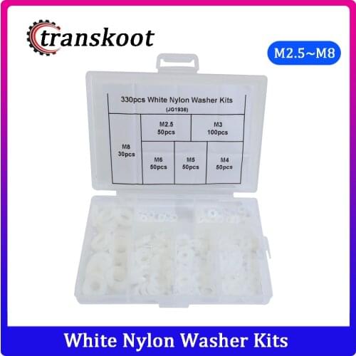 330pcs White Flat Nylon Washer Lock Washers Gasket Kit M2.5-M8 High Quality