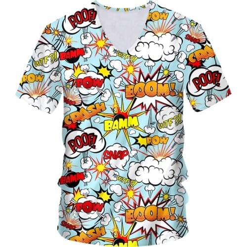 3D Funny Print V-neck T Shirts Hipster Casual Abstract Anime BOOM Graffiti Short Sleeve Shirt Men Streetwear T-shirt Female