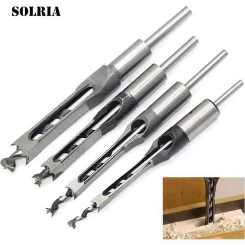 4Pcs HSS Woodworking Drill Tool Twist Drill Bits Square Auger Mortising Chisel Drill Set Square Hole Kit Set Extended Saw TP-021
