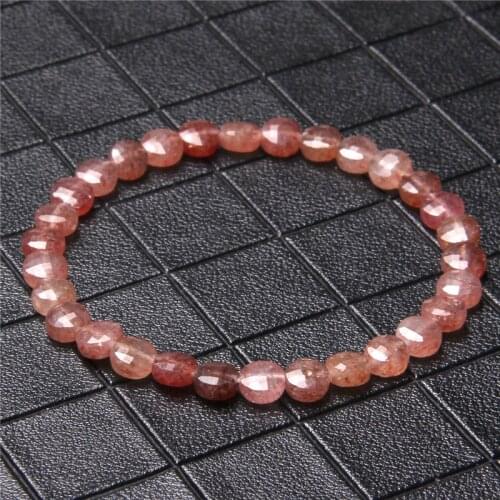 Women Bracelet Natural Strawberry Quartz Crystal Beads Bracelet Round Micro Faceted Pink Quartz Bracelet Jewelry Gifts Female