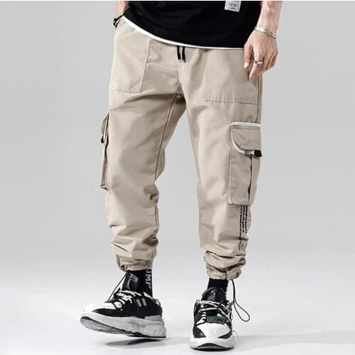 New Color Patchwork Printed Letter Big Pockets Fashion Mens Jogger Trousers Autumn Casual Male Cargo Style Pants Streetwear