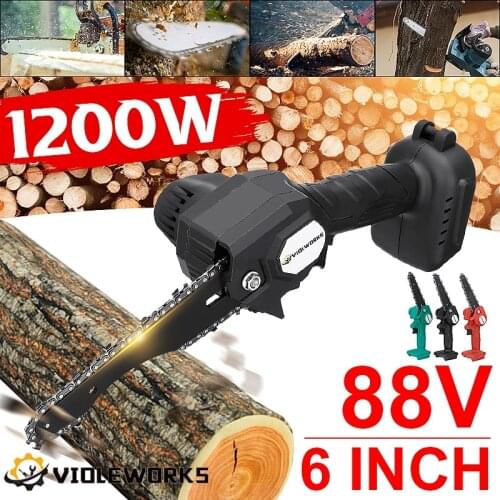 6 Inch 88VF Rechargeable Electric Saw Chainsaw 1200W Brushless Motor with 2 Batteries Woodworking Cutter Tool For Makita Battery