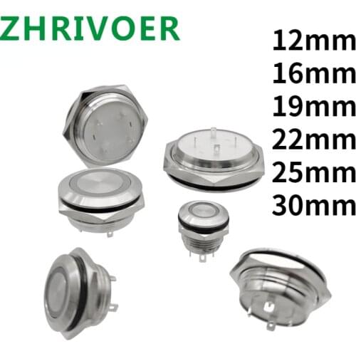 220V 24V 3-6V Electric Waterproof Power Led Light Momentary Short Mini Push Button Switch 12/16/19/22/25/30 mm Pressure Switches