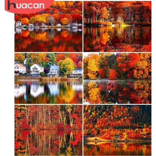 HUACAN DIY Diamond Painting Scenery Autumn Tree Rhinestone Of Picture Forest Mosaic Diamond Cross Stitch Decoration