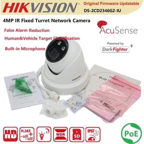 Hikvision 4MP IP Camera DS-2CD2346G2-IU PoE IR Built-in microphone IP67 Fixed Turret Network Surveillance AcuSense CCTV New