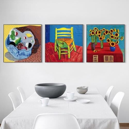 David Hockney Fruit In A Chinese Bowl Painting Sunflowers Canvas Print Poster For Living Room Wall Decor Vincents Chair Pipre
