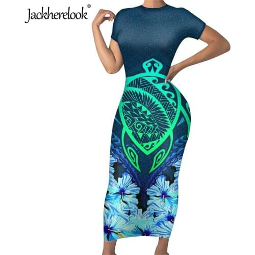 Jackherelook Maori Samoan Polynesian Tribal Print Office Ladys Stretchy Work Party Dress Summer Turtle Floral Bodycon Dresses