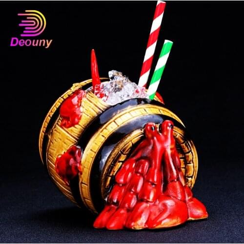 DEOUNY Ceramic TIKI Mug Wine Glass Hawaii Tropical Cocktail Glass Oak Barrel And Crab Cup Personalized Bar Accessories And Decor