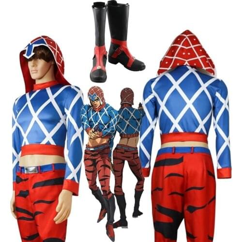 Anime JoJos Bizarre Adventure Guido Mista Cosplay Costumes Halloween Party Uniform Outfits suits Jumpsuit and boots Accessories