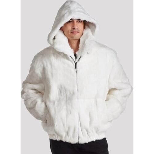 CNEGOVIK Bomber Jacket Men Rabbit Fur Coat Winter Warm Detachable Hood Outwear Elasticized Bottom Hem High Quality