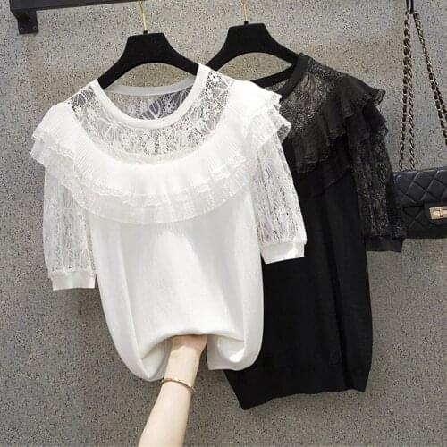 L-4XL plus size women fashion lace kint sweater pullover 2021 loose casual sexy hollow out Oversized pullover female shirt