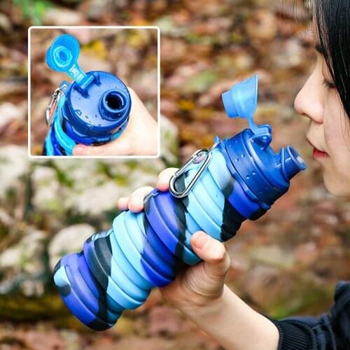 Summer Cute Water Bottles Collapsible Mug Silicone Cups Sports Bottle with Handle Cover for Outdoor Portable Cup Squeeze Bottle