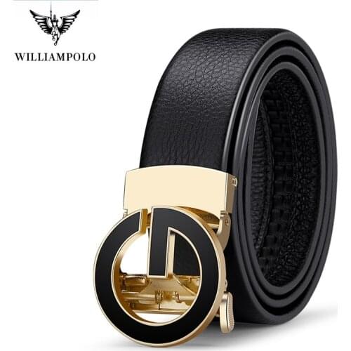 WILLIAMPOLO 2021 Genuine leather mens belt high-quality luxury cowhide fashion letter pattern alloy automatic buckle business