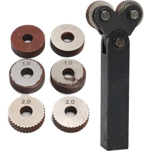 7pcs Steel Dual Wheel Knurling Tool Set with Diagonal Linear Knurl Wheel 0.5mm 1mm 2mm Pitch Linear Pitch Knurl Set Lathe Cutter