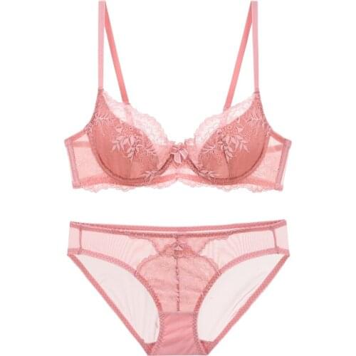 New Women Bras Underwear Set Padded Brassiere Lace Bra Sexy Lingerie Bra and Panty Set Plus Size A B C D E Cup