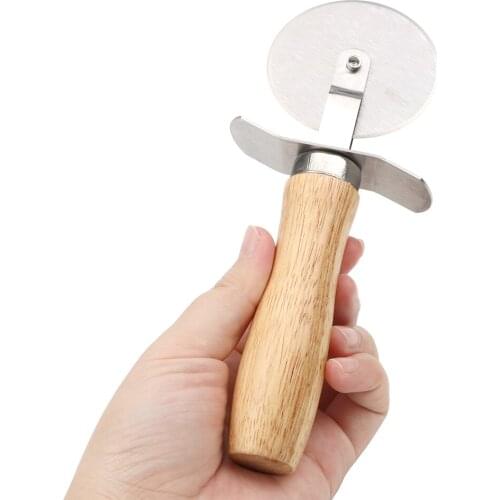 Stainless Steel Pizza Knife With Wooden Handle Round Pizza Cutter Pastry Pasta Dough Baking Tool Home Kitchen Accessories