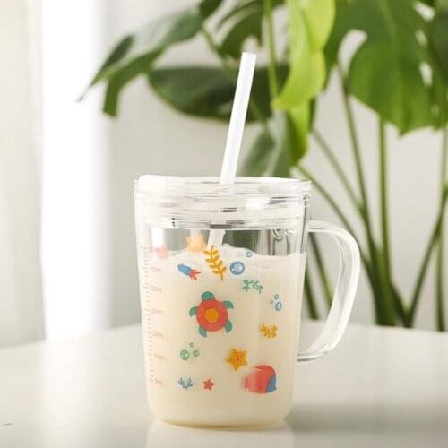 Portable Lovely Cartoon Scale Children Creative Glass Water Bottle With Straw Handle Mug Best Cup Kid Gift Powdered Milk Cup