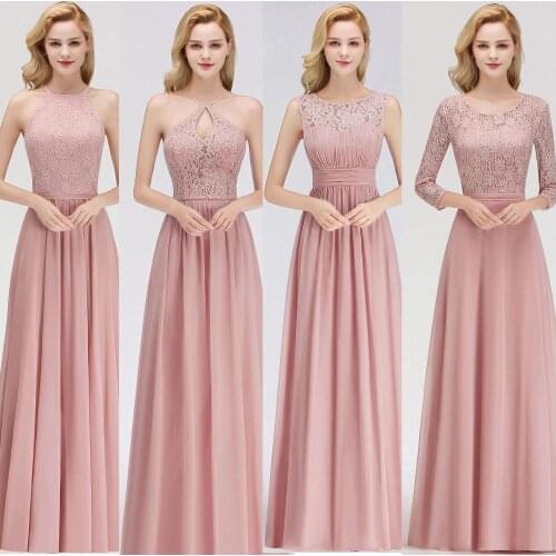 4 Styles Dusty Pink Evening Dresses Lace Appliques Formal Party Gowns A Line Robe De Soirée