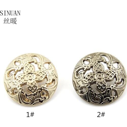 SINUAN Coat Buttons Plating Button Round Suit Buttons 100Pcs Shank Flower Decorative Button Sewing Accessories For Clothes