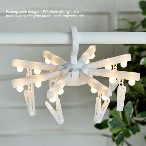 16LED Folding Cloth Hangers Clip Lamp Night Light for Hanging Photos Cards Decor Light Photo Clip Warm light effect