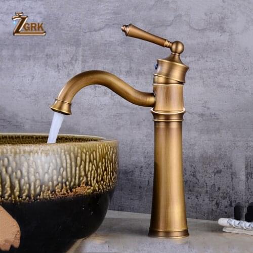 ZGRK Basin Faucets Antique Brass Faucet Single Handle Vintage Deck Mount Torneiras Hot Cold Bath Mixer Water Tap