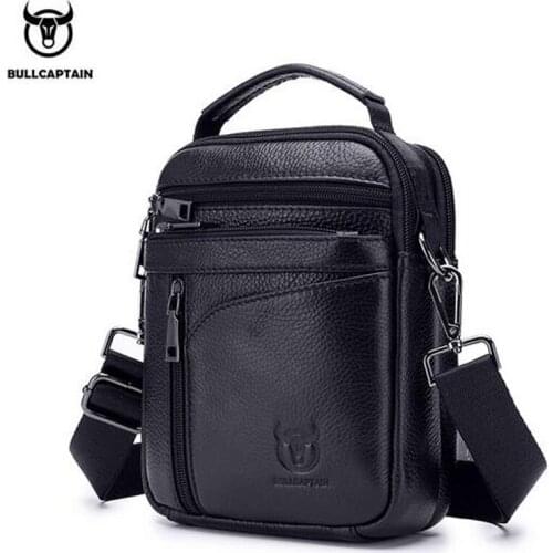 BULLCAPTAIN Men Genuine Leather Small Shoulder Messenger Bags Cross Body Mobile Phone Pocket Hand Bag Purse Brand Leather Bags