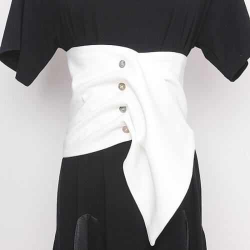 Light Elastic High Waist Wide Waist Belts for Women Solid Casual Fashion Black White Wide Waist Belt Womens Ruched Button Belts