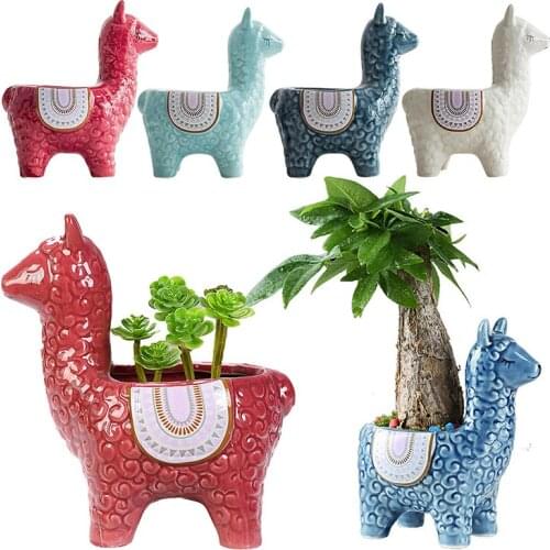 Unique Animal Succulent Planter Pots Cute Alpaca Succulent Pots Home Decor for Mini Succulent Plants Garden Pots & Planters WWO