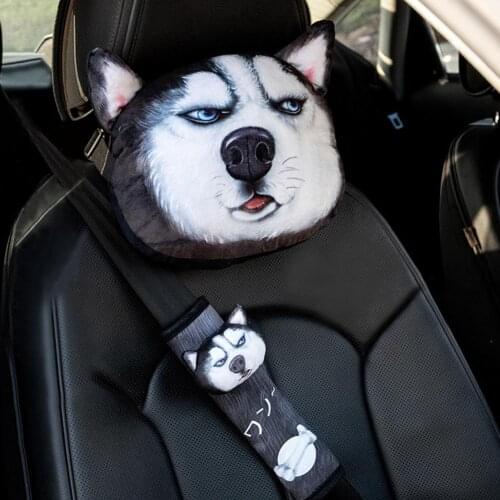 Universal Car Headrest Pillow Seat Belts Cover Padding 3D Printed Dog Cat Cute Rest Seatbelt Neck Pillow