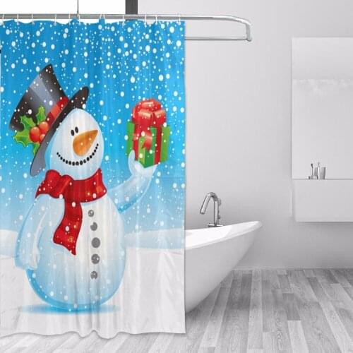 High Quality Shower Curtain Snowman Printed Fabric Waterproof Bathroom Curtain Home Bathroom Curtains with 12 Hooks Multi-Size