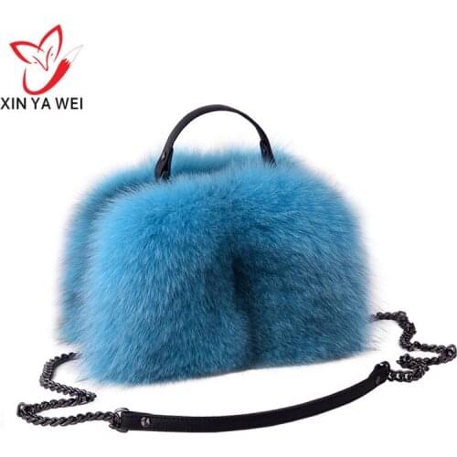 Luxury real fox fur women handbags genuine leather newest party multicolor bags fox fur ladies shoulder bag gift shoulder bags