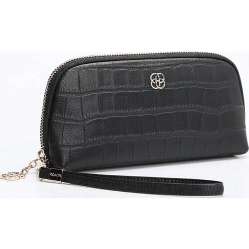 Genuine leather crocodile women long purse zip wrist bag