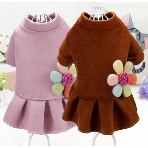 Winter Dog Dress Cat Puppy Small Dog Costume Dresses Cute Flowers Pet Outfit Yorkshire Pomeranian Poodle Schnauzer Clothing