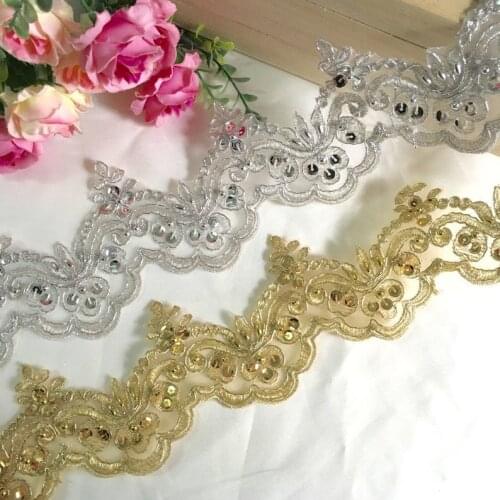 Gold/Silver Alencon Lace Trim, Sequins Corded Lace Trim, Gold Lace Trim, Bridal Veil Lace By The Yard