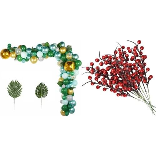 167Pcs Jungle Safari Green Balloon Arch Garland Kit with 20PCS Artificial Red Berries Fake Flowers Fruits Berry Stems