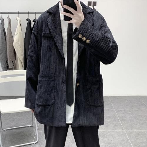 2021 Mens Long-sleeved Suit Jackets White Color Coats Fitted Cotton Clothes Casual Blazers Corduroy Fabric Outerwear S-XL