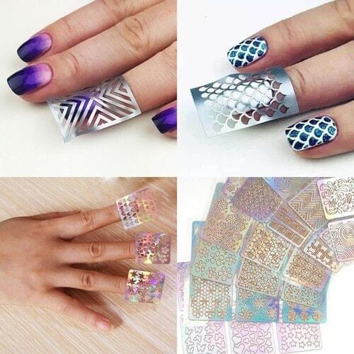 24 Sheet Nail Art Vinyl Stencil Guide Sticker Manicure Curved Wave Laser
