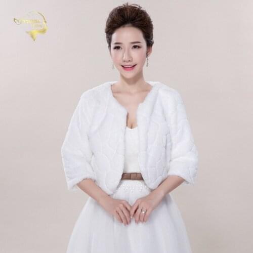 3/4 Long Sleeves Bridal Wraps Shrug Bride Winter Wedding Party Boleros Thick Warm Faux Fur Jacket Coat Marriage Accessories