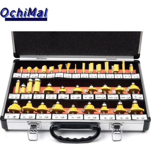 35pcs 8mm 1/4 1/2 Inch Shank Tungsten Carbide Router Bit Set Woodworking Milling Cutters Trimming Knife Wood Tools with Case Box