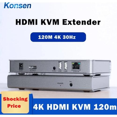 HD 4K 120M KVM HDMI Extender TX RX Extend 4K @60HZ 1080P Signal 120M By Ethernet RJ45 CAT5e/6 Cable Local Loop-out + IR Remote