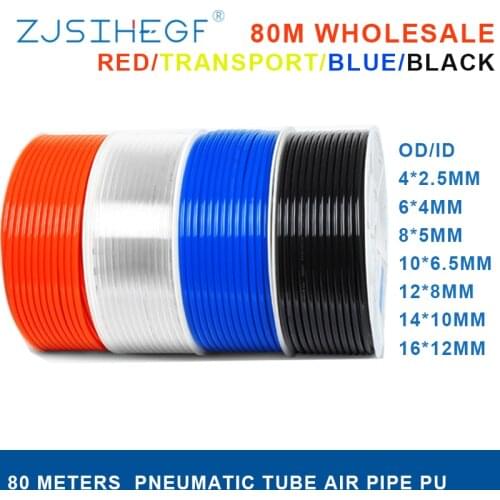 80meters Factory OD/ID 4*2.5/6*4/8*5/10*6.5/12*8/14*10/16*12mm For Pneumatic Parts Component Pu Tube Air Hose Pipe