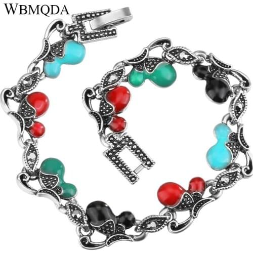 Vintage Colorful Enamel Heart Charm Bracelet Cute Silver Plated Love Bracelets & Bangles For Women Bohemian Jewelry