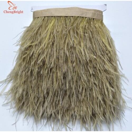 ChengBright New 10meters Gold Natural Ostrich Feather Ribbon Ostrich Feather Trim Fringe Clothing Decoration 3-4inch/8-10cm Diy