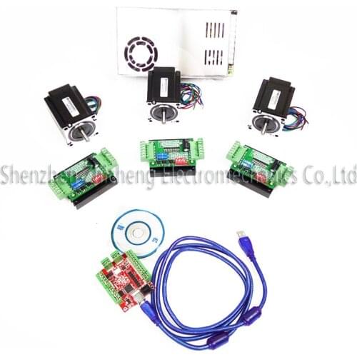 CNC mach3 USB 4 Axis Kit, 3pcs TB6600 stepper driver+ mach3 USB stepper motor controller board+ 3pcs nema17 motor +power supply